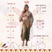 Size chart for clothing with a model and measurement labels.