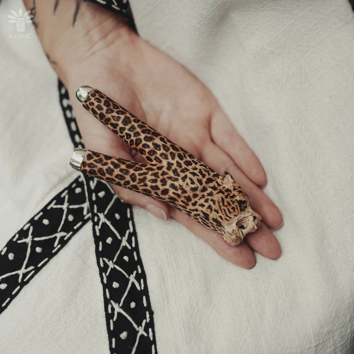 Jaguar Kuripe Pipe - Handmade Shamanic Hape Snuff Applicator