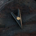Black metal clip with gold coin on a dark textured background