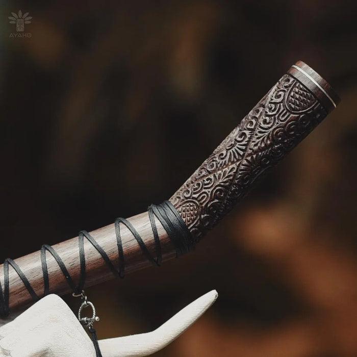 Rosewood Ceremonial Pipe with Ye Ming Zhu Stone | Pipe for Meditation