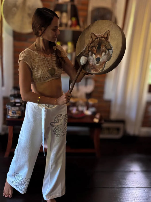 Boho unisex cotton pants “Spirit of Freedom” off white