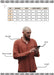 Measurement chart for a shirt with a man wearing an orange shirt using a phone.