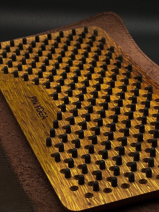 Wooden brush with black bristles on a dark background