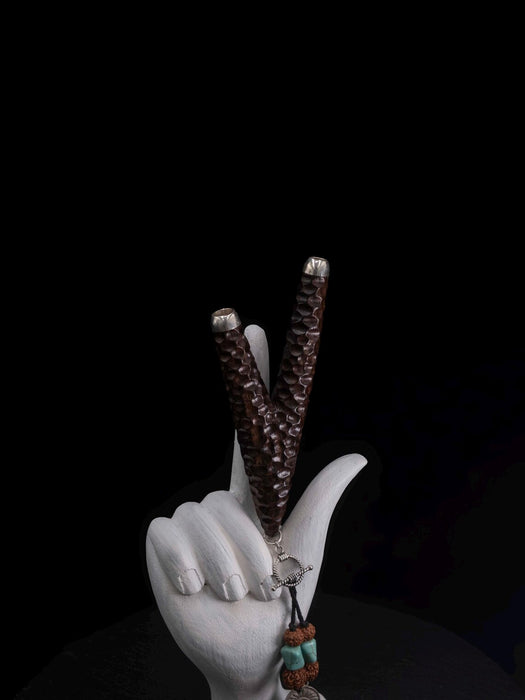 Rosewood Kuripé with Silver Cups – Handmade Rapé Applicator