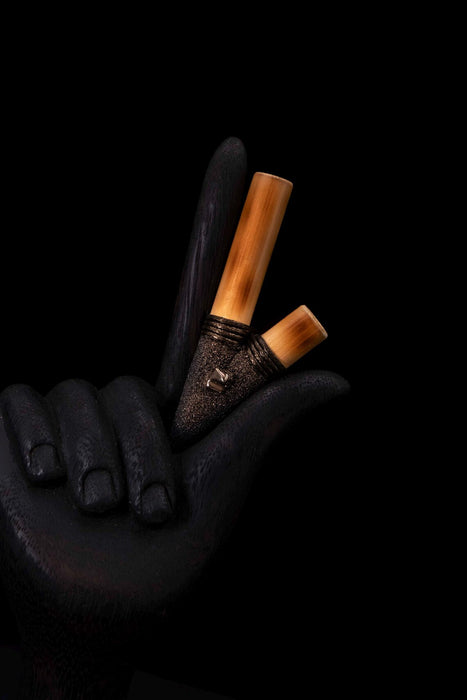 Bamboo wood Kuripe with lava and stone