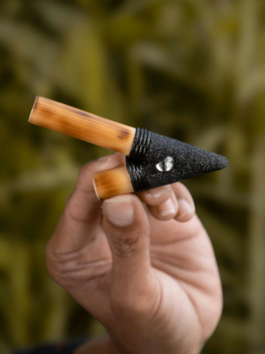 Bamboo wood Kuripe with lava and stone