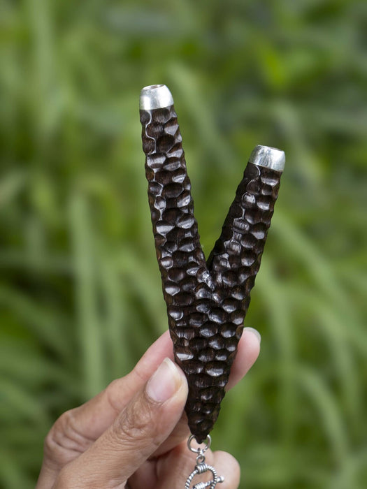 Rosewood Kuripé with Silver Cups – Handmade Rapé Applicator