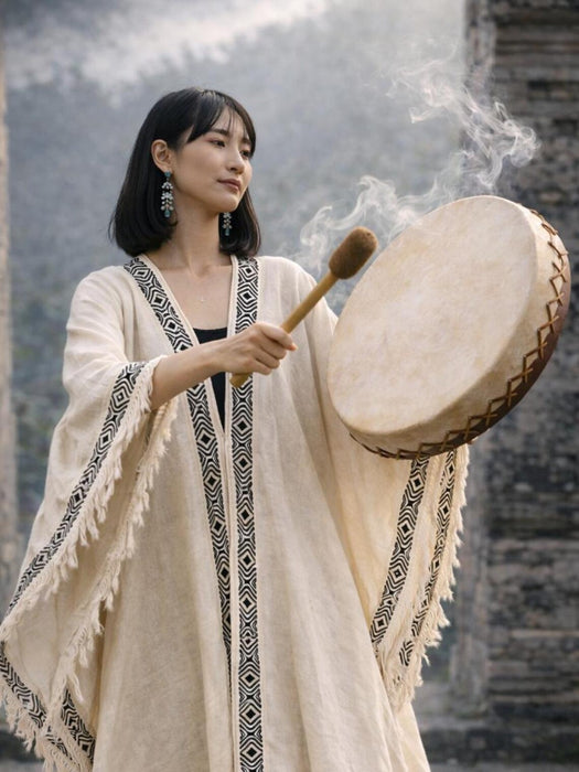 Boho Kimono – Handmade Cotton Festival Robe with Ethnic Embroidery