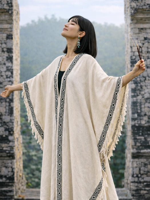 Boho Kimono – Handmade Cotton Festival Robe with Ethnic Embroidery