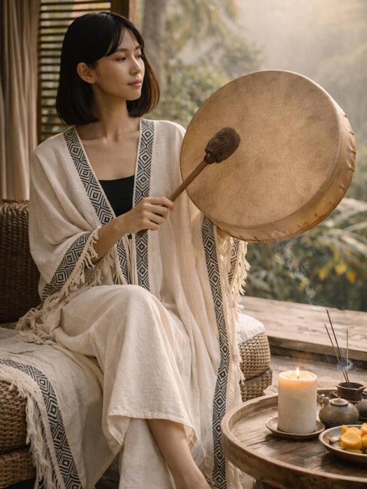 Boho Kimono – Handmade Cotton Festival Robe with Ethnic Embroidery