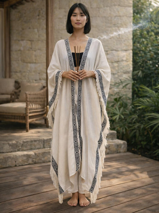 Boho Kimono – Handmade Cotton Festival Robe with Ethnic Embroidery