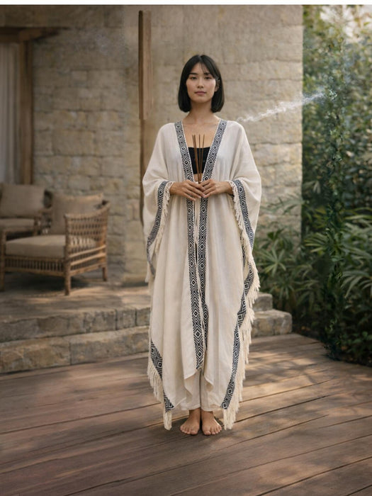 Boho Kimono – Handmade Cotton Festival Robe with Ethnic Embroidery