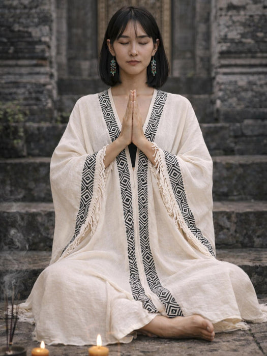 Boho Kimono – Handmade Cotton Festival Robe with Ethnic Embroidery
