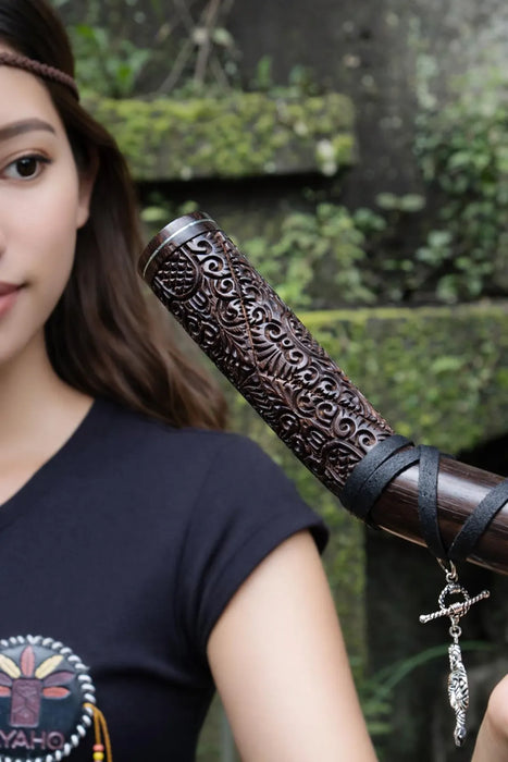 Rosewood Ceremonial Pipe with Ye Ming Zhu Stone | Pipe for Meditation