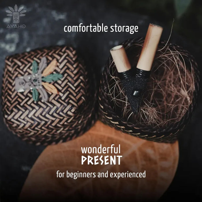 Handcrafted Bamboo Kuripe with Lava Stone