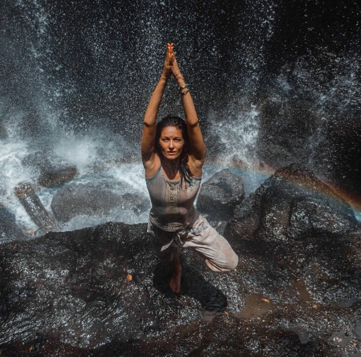 Artisan-crafted boho T-shirt with shamanic design, showcasing handmade quality and eco-friendly materials