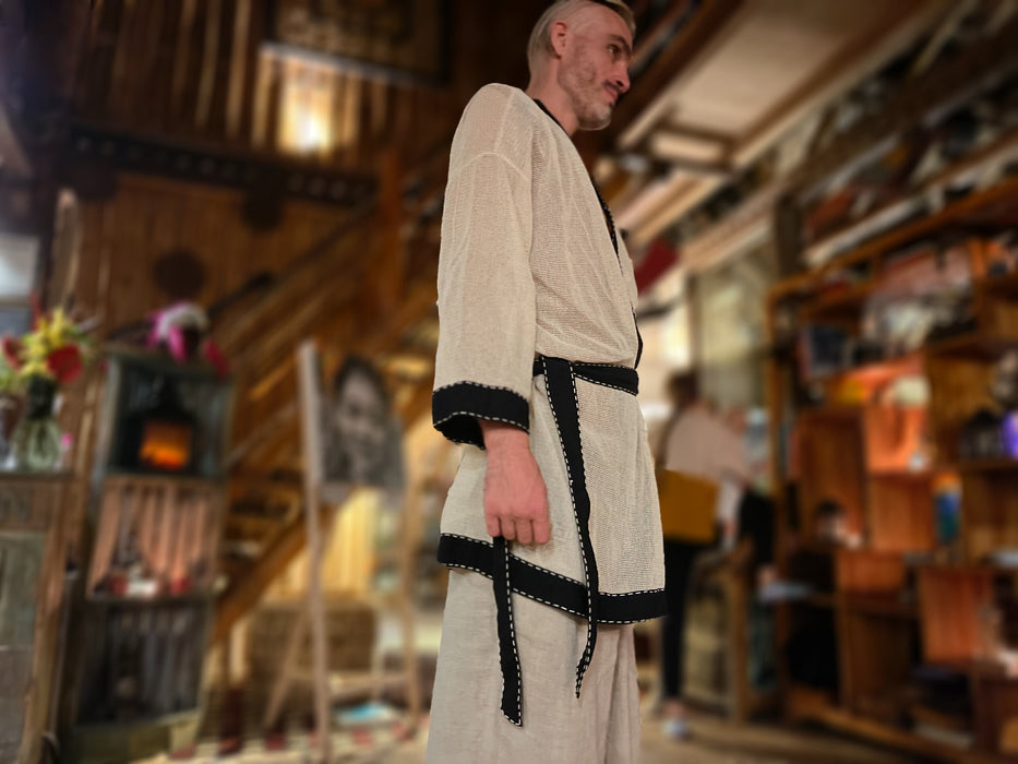 Boho kimono robe • Tribal clothing • Organic poncho • Bohemian clothing • Handmade kaftan • Boho unisex robe • Cotton mesh cardigan