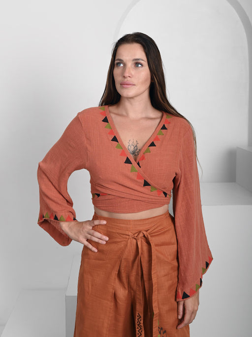 Boho Top - Yoga Wear - Crop Top And Skirt Set - Wrap Skirt Cotton - Shaman Clothing - Bohemian Clothing