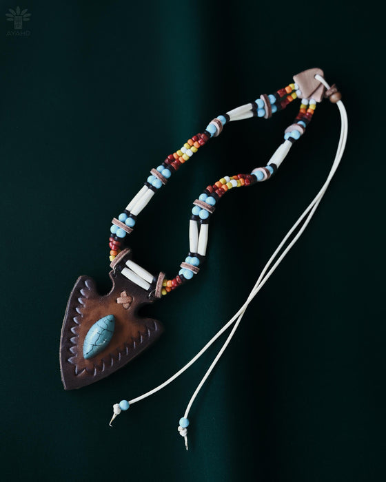 Festival Necklace | Boho Hippie Ethnic Jewelry | Adjustable Ceremony Accessory | Handmade Shamanic Jewelry Buffalo- Leather Shaman Amulet