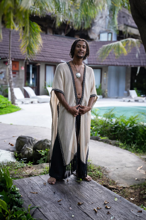 Long Cotton Boho Poncho Kimono Cardigan : Unisex Shaman Clothing - Handmade Ritual Robe Boheme Chic - Beach Coverup