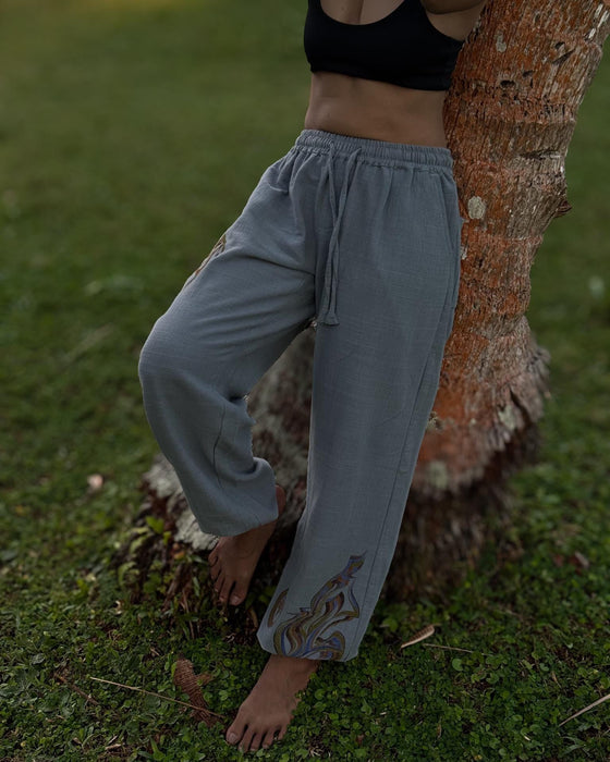 Hand-Painted Cotton Training Pants – Unisex Yoga & Travel Pants with Pockets – Artistic Taichi Loungewear