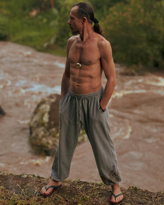 Hand-Painted Cotton Training Pants – Unisex Yoga & Travel Pants with Pockets – Artistic Taichi Loungewear