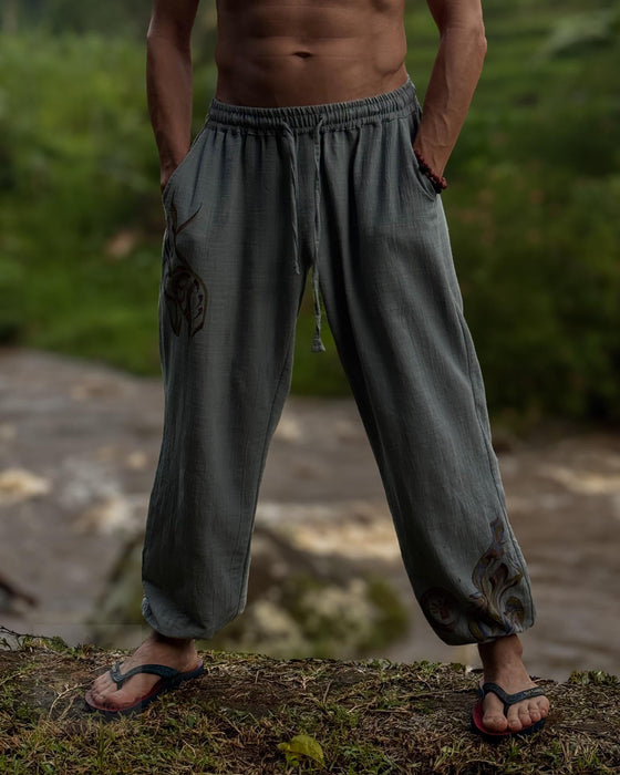 Hand-Painted Cotton Training Pants – Unisex Yoga & Travel Pants with Pockets – Artistic Taichi Loungewear