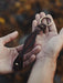 Rich dark buffalo leather bracelet with a triple-infinity symbol, embodying sacred masculine energy and balance.