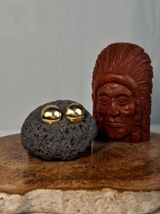 Shaman Mirror Bronze Earrings – 2cm Protective Amulet Studs – Ethnic Boho Jewelry – Tribal Spirit Gift