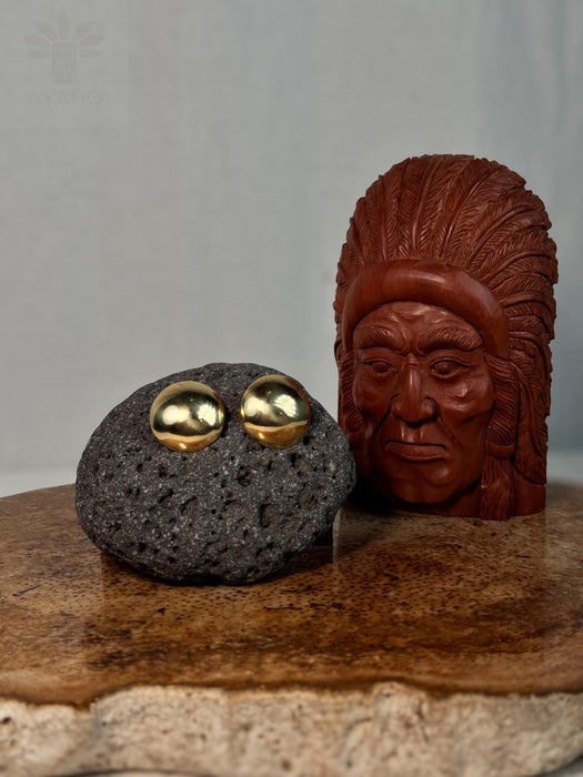Shaman Mirror Bronze Earrings – 2cm Protective Amulet Studs – Ethnic Boho Jewelry – Tribal Spirit Gift