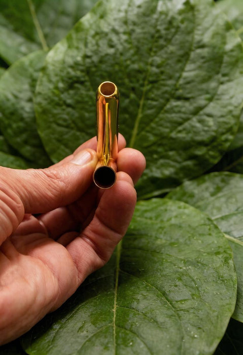 Ceremonial Pipe Gold Plated Bronze | Onyx Amethyst Gemstone | Sacred Herbal Applicator | Bali Tribal Art
