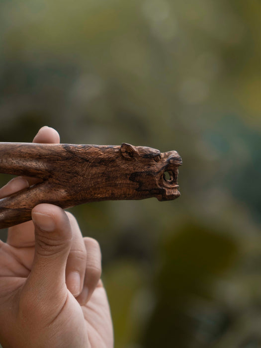 Jaguar Kuripé handmade rapé pipe — mango wood and silver ceremonial tool