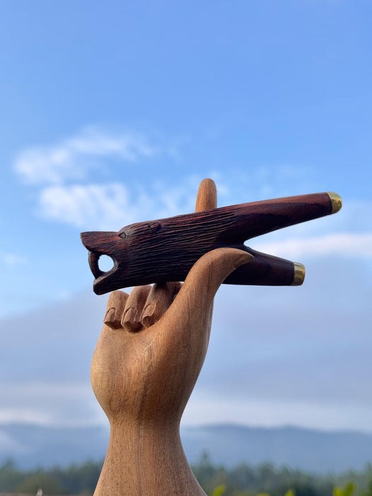 Kuripe "Totem - Bear" Made of Fused Rosewood with Bronze Caps – Shamanic Tool for Rapé Ceremonies 