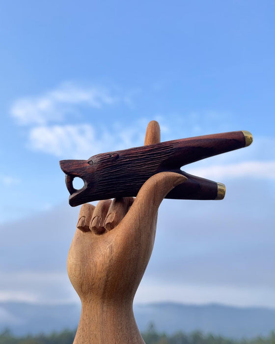 Kuripe "Totem - Bear" Made of Fused Rosewood with Bronze Caps – Shamanic Tool for Rapé Ceremonies 