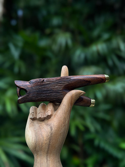 Kuripe "Totem - Bear" Made of Fused Rosewood with Bronze Caps – Shamanic Tool for Rapé Ceremonies 