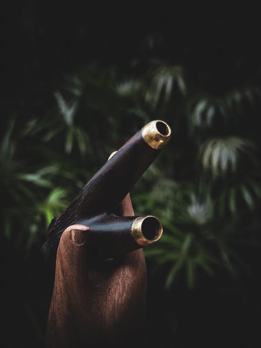 Kuripe "Totem - Bear" Made of Fused Rosewood with Bronze Caps – Shamanic Tool for Rapé Ceremonies 