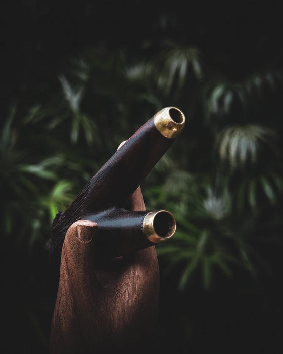 Kuripe "Totem - Bear" Made of Fused Rosewood with Bronze Caps – Shamanic Tool for Rapé Ceremonies 