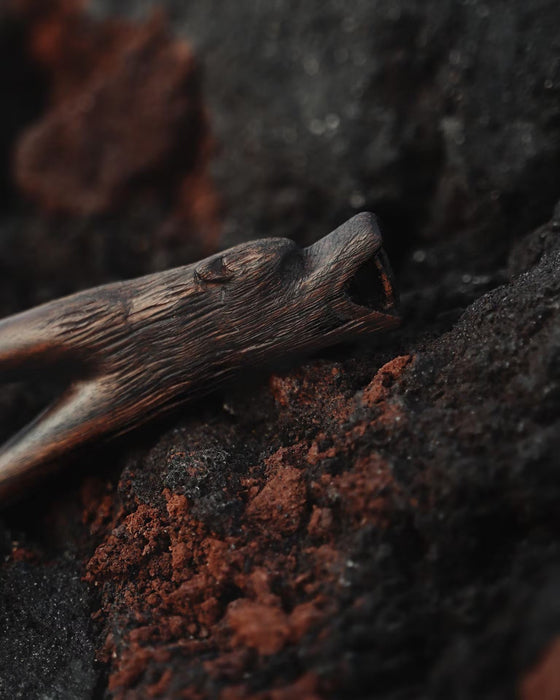 Kuripe "Totem - Bear" Made of Fused Rosewood with Bronze Caps – Shamanic Tool for Rapé Ceremonies 