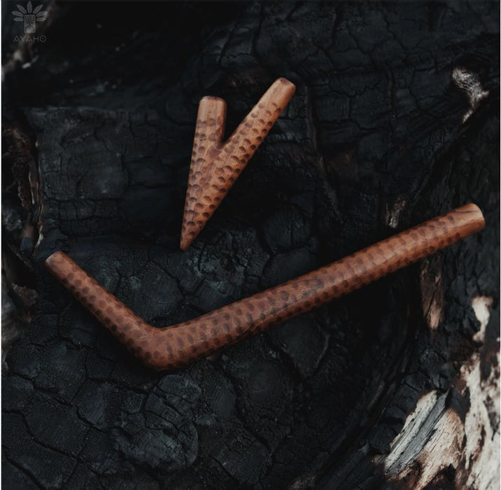 Set Tepi+ Kuripe Pipe for Hape Snuff - Tepi Kuripe - Wooden Smoking Pipe for Sacred Herbal Medicine - Shamanic Tools Teak Wood Tepi