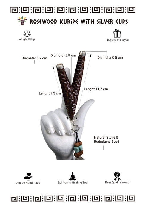 Rosewood Kuripé with Silver Cups – Handmade Rapé Applicator