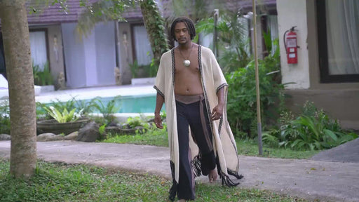 Handcrafted unisex boho kimono poncho with sacred geometry embroidery, ideal for spiritual gatherings and everyday bohemian wear