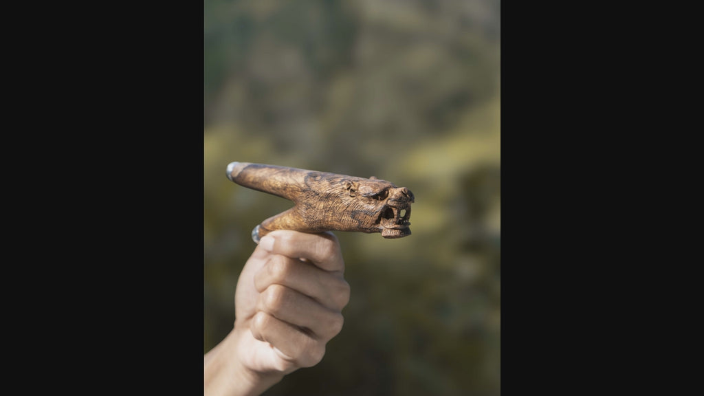 Jaguar Man hand-carved Kuripé — spiritual tool for hapé and meditation rituals