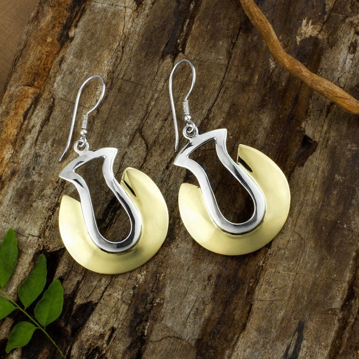 Chic handcrafted silver and bronze horseshoe earrings, designed as a Luck talisman for good fortune and protection