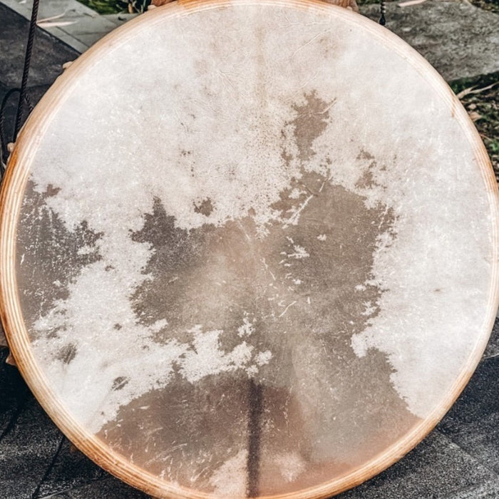 Hand-tuned tribal drum with intricately carved dragon handle, perfect for sound healing and spiritual ceremonies, crafted for a premium cosmic sound experience